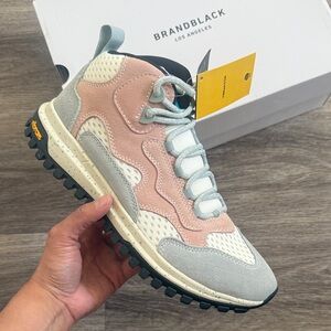 Brandblack Cream and Blue Leather Boots 9.5. Unisex Pastels Outdoor Leather Shoe